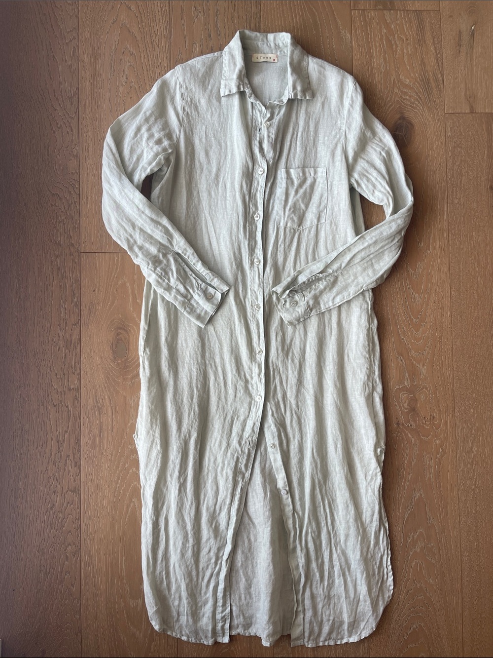 Light Light Sage Green Long Button-Front Linen Shirt Dress